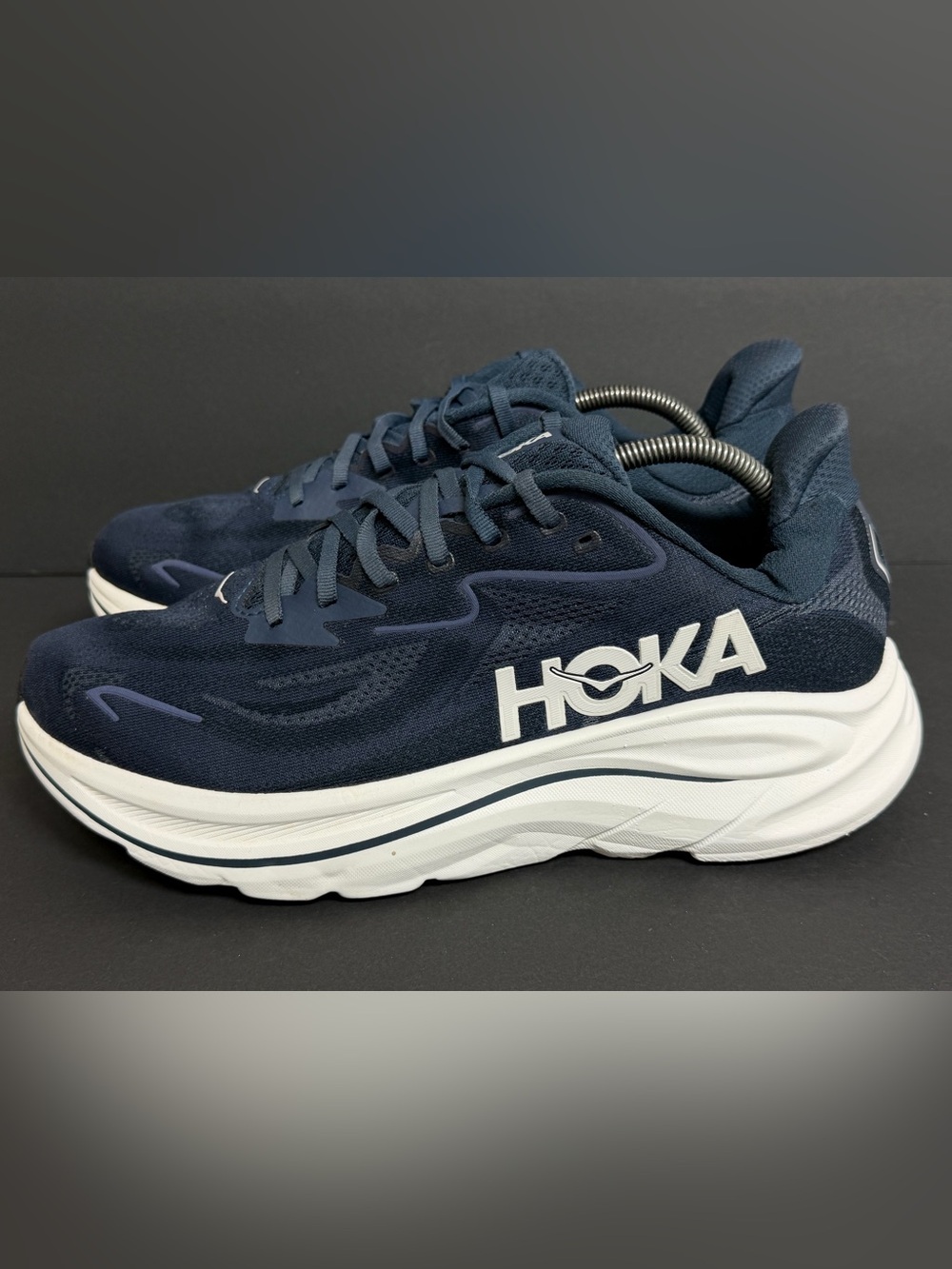 Hoka One One Trainers Mens Size 11D Clifton 10 Navy White Running Shoes CLEAN